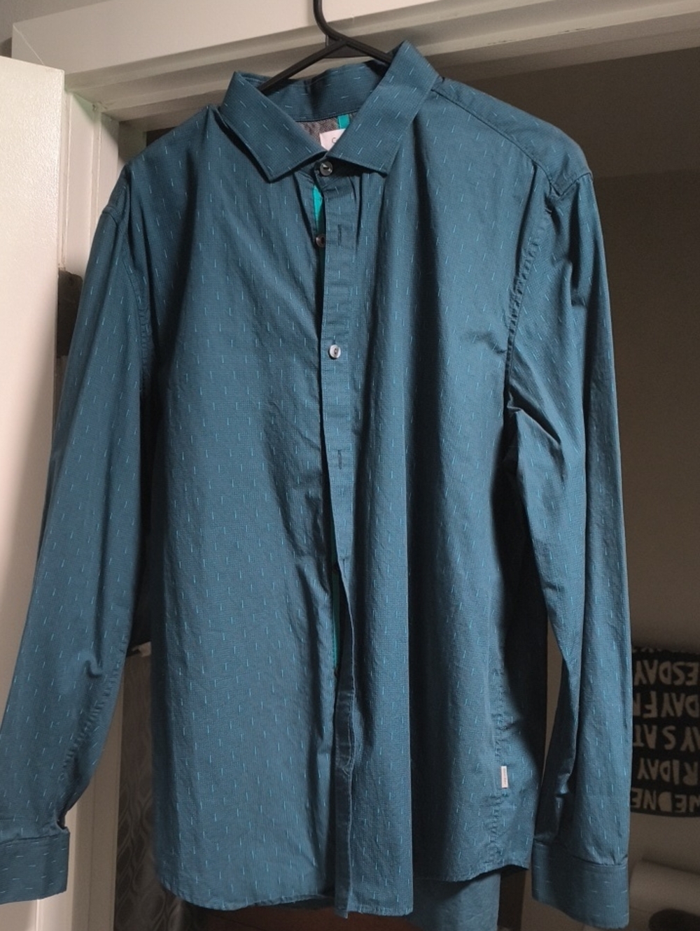 Calvin Klein+Men's Teal Long-Sleeve Button-Up Shirt